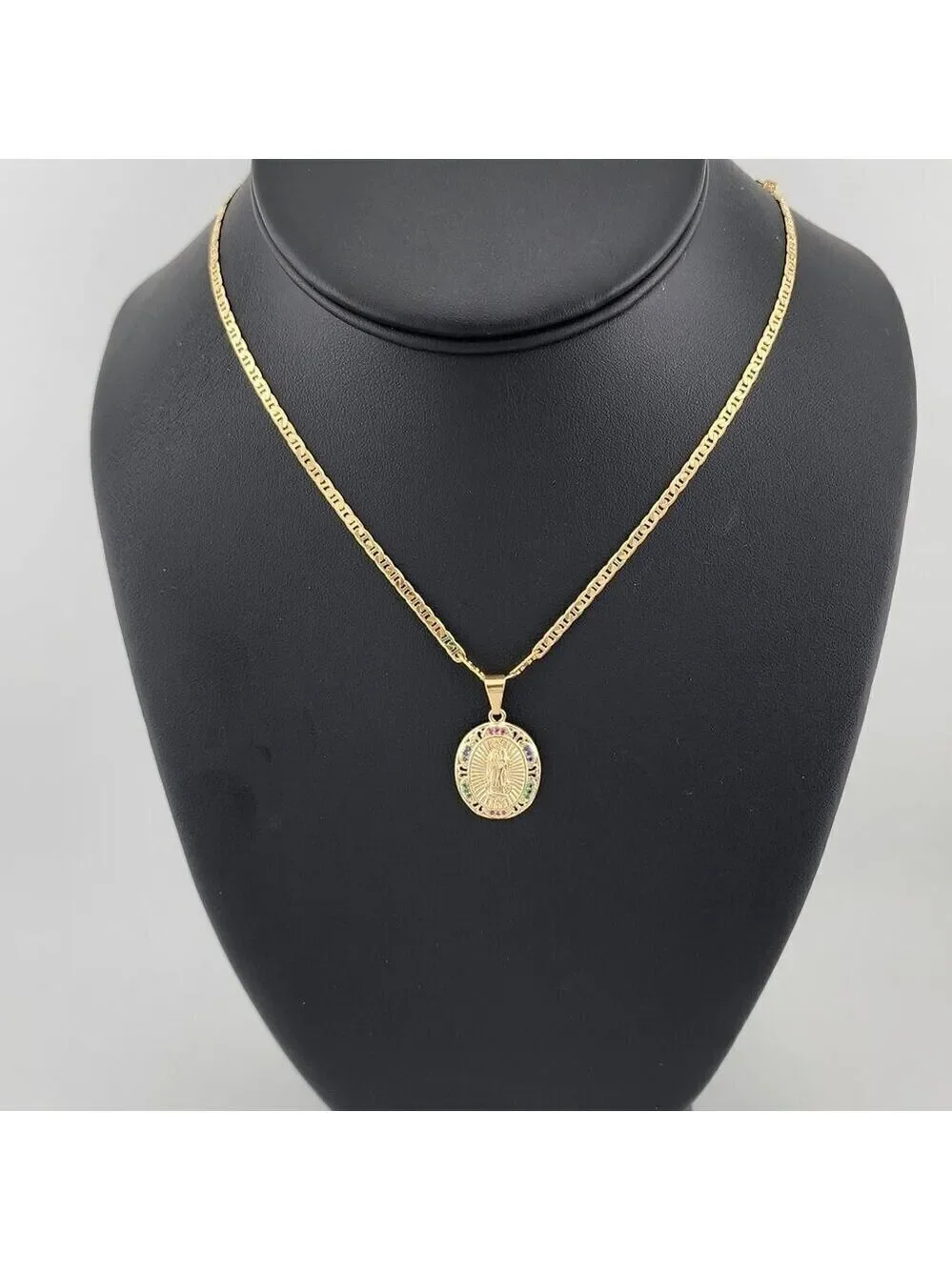 Brand New Brazilian 18k Gold Filled Virgen de Guadalupe Necklace